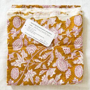 *NEW - Tapestry Block Printed Organic Cotton Batiste - Gold / White / Jam